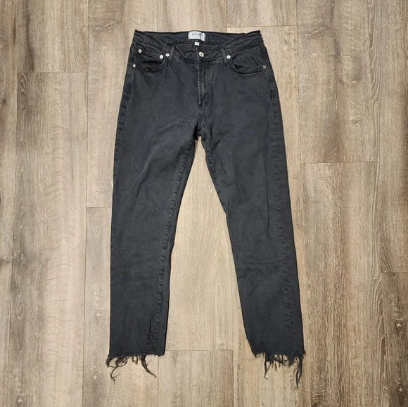 Agolde Toni Mid Rise Raw Hem Straight Leg Black Jean - Picture 3 of 7